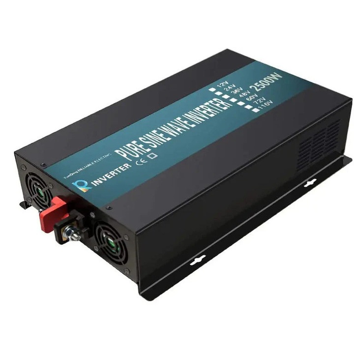 Tiszta szinuszhullámú inverter 2500 W 110 V-ról 220 V-ra átalakító, fekete