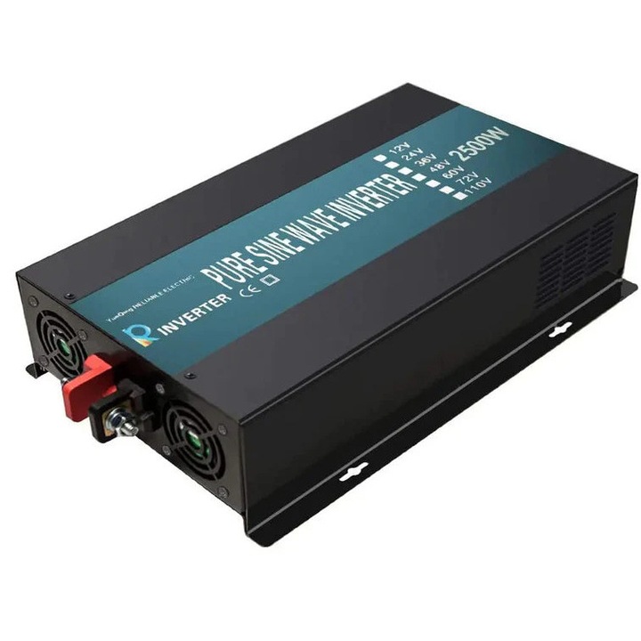 Tiszta szinuszhullámú inverter 2500 W 72 V vagy 96 V - 220-230 V átalakító, fekete