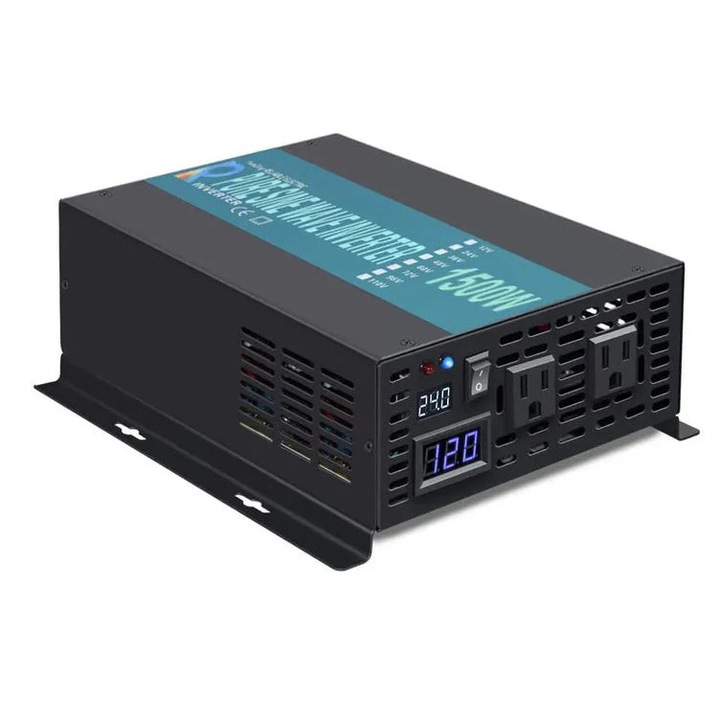 Tiszta szinuszhullámú inverter RBP-1500W, 12V-ról 220-230V-ra átalakító, fekete