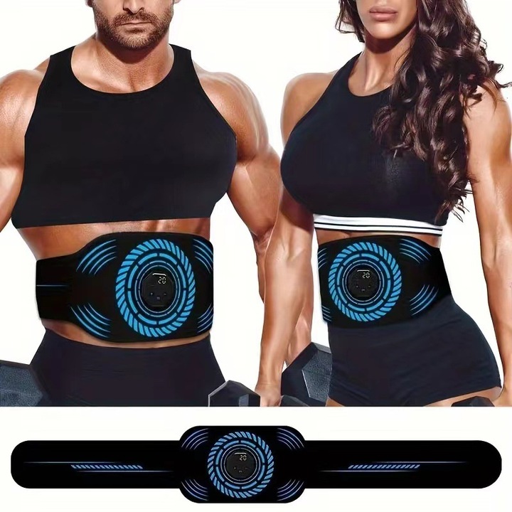 Колан за отслабване Tioialz, Коремен стимулатор, 12 режима на упражнения, Син