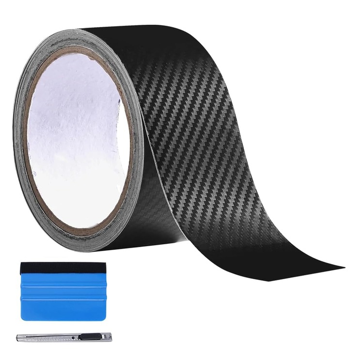 TREXORA autóvédő szalag készlet, 3 darabos, fekete, 5 m x 5 cm, precíziós kést és 10x7 cm-es kaparót tartalmaz