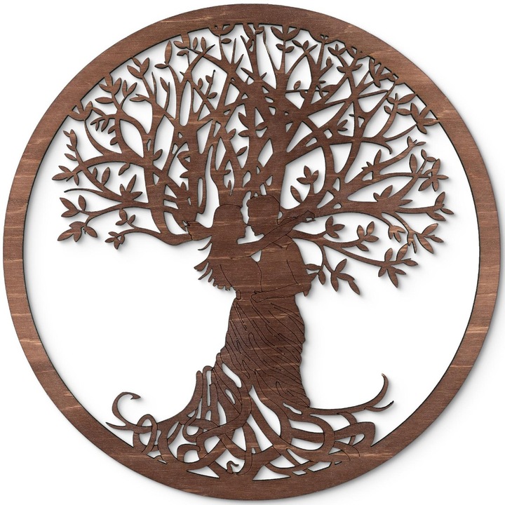 "A Mi Szerelmünk" Életfa - 3D Fali Dekoráció, 48 cm átmérő, ébenfa szín