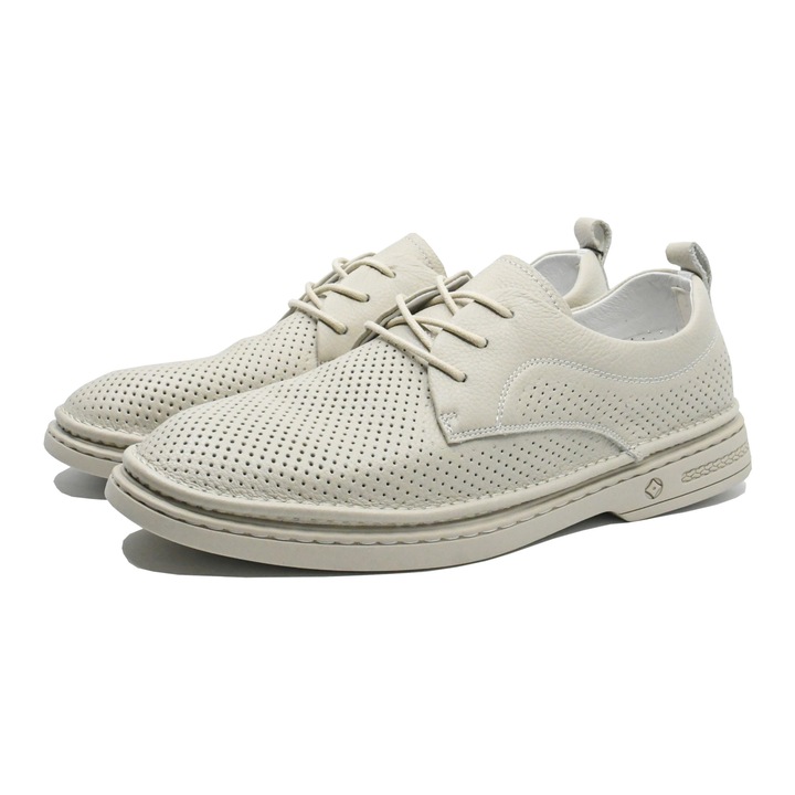 Pantofi comozi Otter albi din piele naturala cu perforatii OTR60003, 44 EU