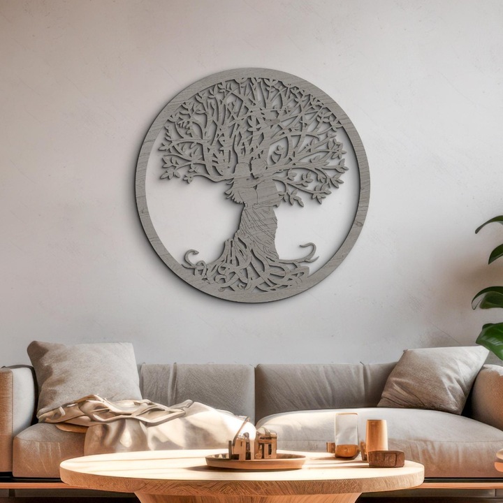 "A Mi Szerelmünk" Életfa - 3D Fali Dekoráció, 70 cm átmérő, szürke szín