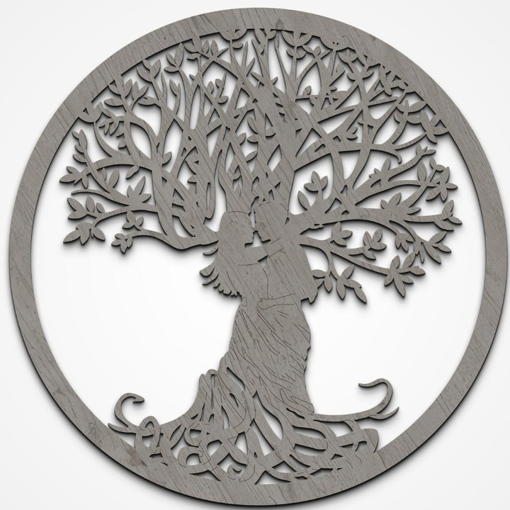 "A Mi Szerelmünk" Életfa - 3D Fali Dekoráció, 48 cm átmérő, szürke szín