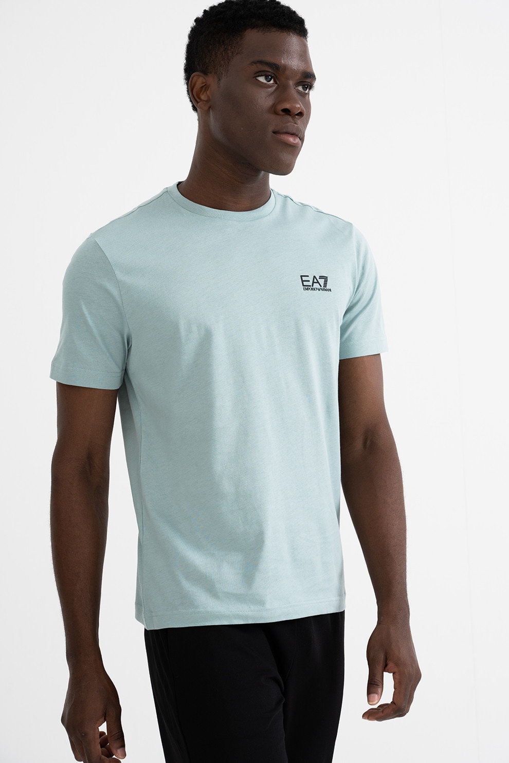 EA7, Tricou cu model uni Gircollo, Verde menta, L