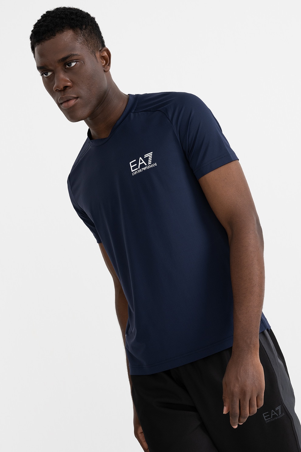 EA7, Tricou cu decolteu la baza gatului si maneci raglan, Bleumarin, XL