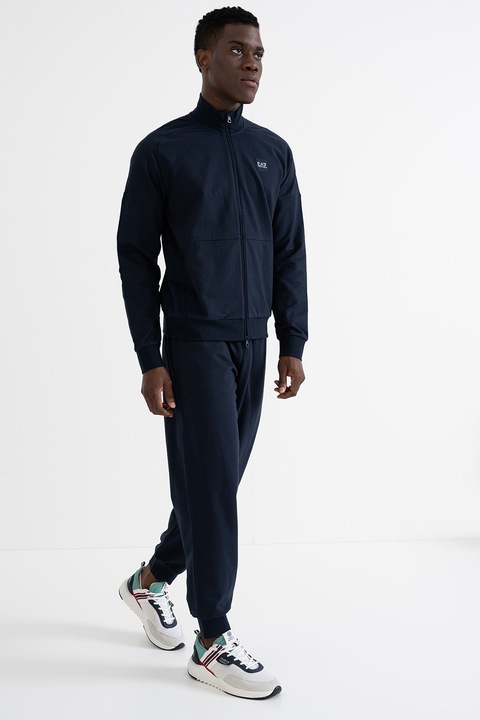 EA7, Trening de bumbac cu fermoar, Alb/Bleumarin