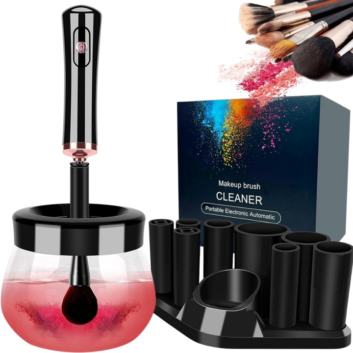 Aparat pentru Curatarea Pensulelor de Machiaj VITTALIST, Curatare si Uscare Ultrasonica, 3 Viteze, Potrivit pentru Toate Dimensiunile de Pensule, Incarcare USB, Negru