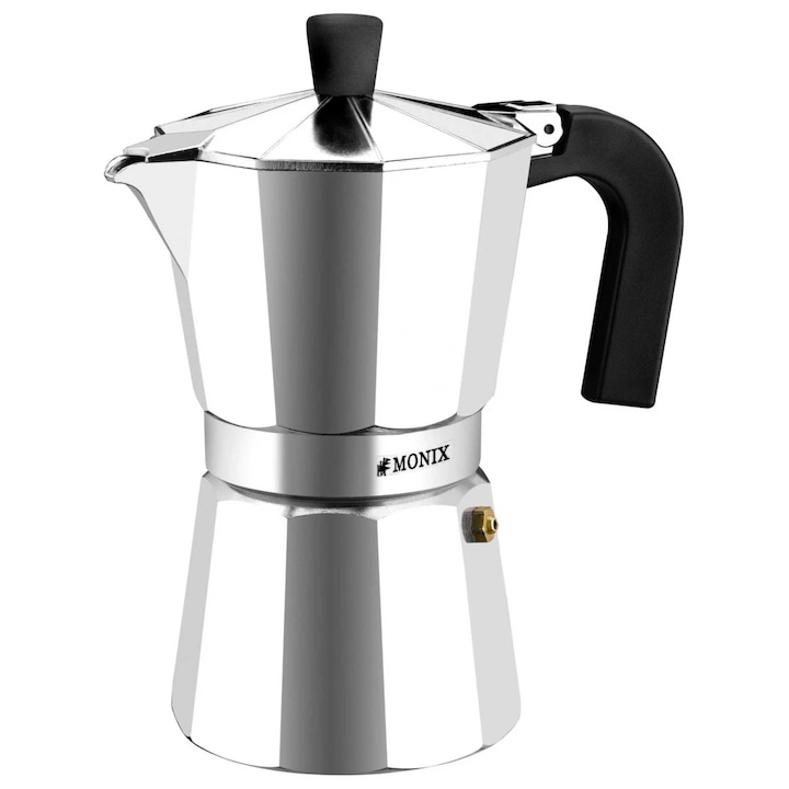 Espressor pentru aragaz, Monix Vitro Express, 9 cesti, aluminiu, maner bachelita