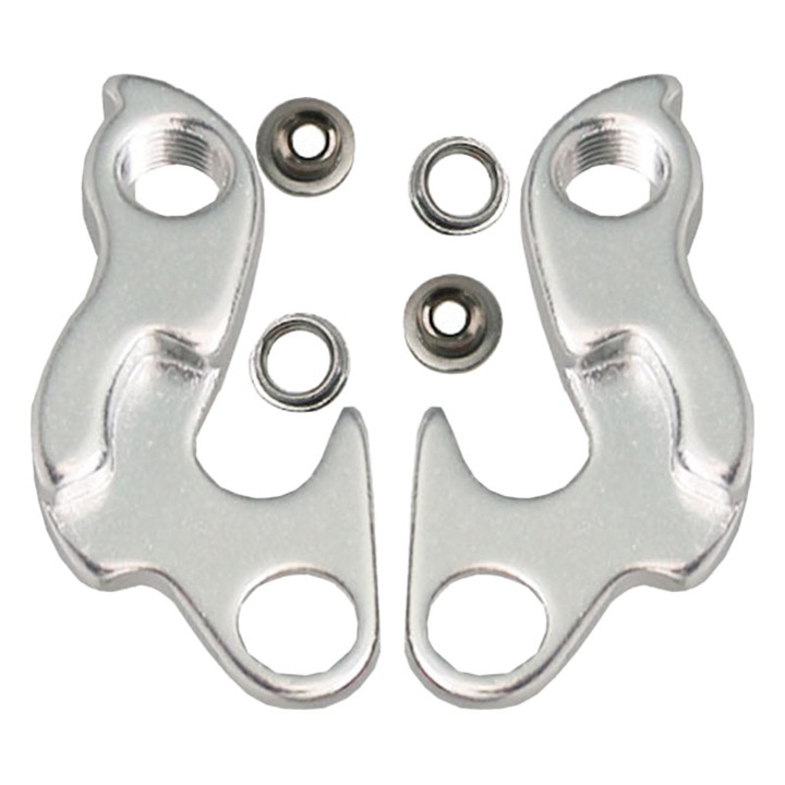 Set 2 Ureche cadru schimbator bicicleta, Nr. 42, Vine cu 4 suruburi de montare, Aluminiu, pentru cadru de bicicleta, Argintiu