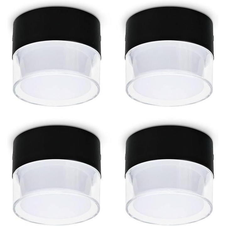 Комплект от 4 LED прожектора за повърхностен монтаж - 12W 1200LM, 80X62mm черни - 3000K топло бяло/4000K неутрално бяло/6500K студено бяло, 230V, YindaLux