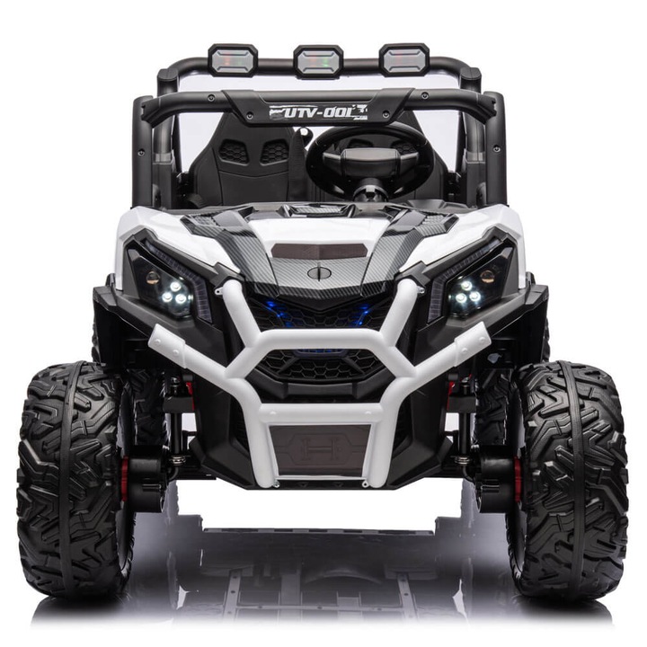 Buggy XXL UTV electric copii 4 x 4 BBH-027 cu Doua locuri, Alb, tractiune 4x4, scaun piele ECO, Roti cauciuc EVA suspensii