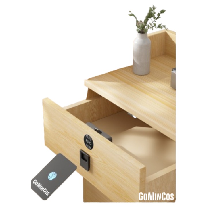 Incuietoare Smart NFC GoMinCos pentru Sertare si Dulapuri, Compatibilitate Universala, Instalare cu Adeziv sau Suruburi FARA GAURIRE, Material ABS Rezistent, Siguranta pentru Copii si Documente