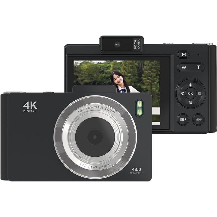 4K digitális kamera, BIGLISTENING, 48MP, 16x zoom, 800mAh akkumulátor, 106x67x26mm