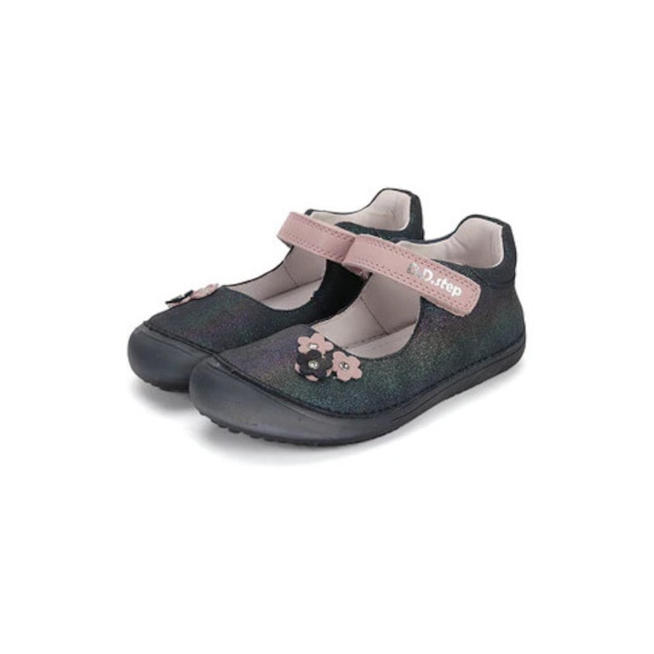 Pantofi decupati, dd step, H063-51878B, Piele naturala barefoot, albastru roz, Albastru