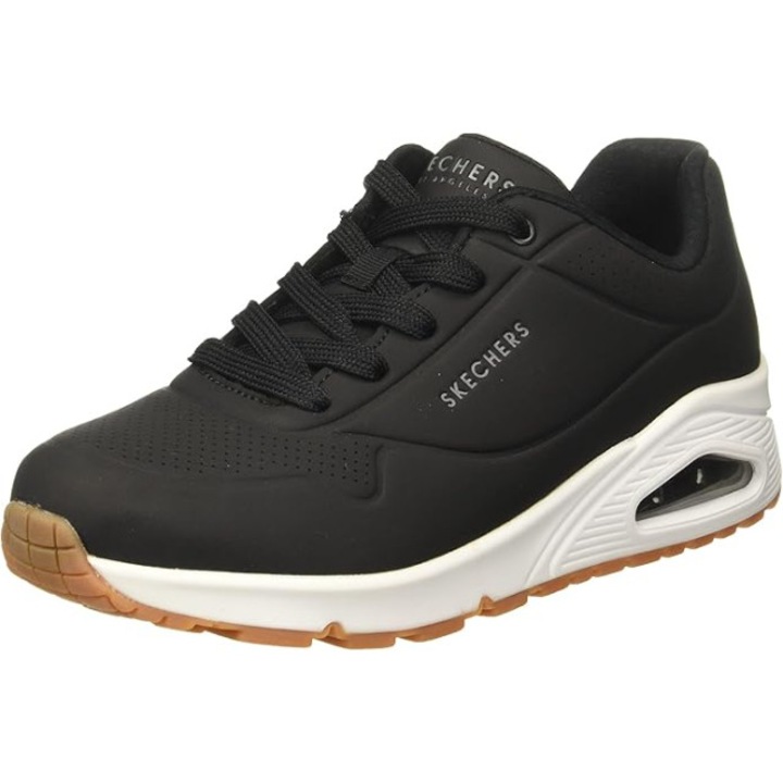 Skechers, Pantofi sport de piele ecologica Uno Stand On Air, Negru, marimea 35.5