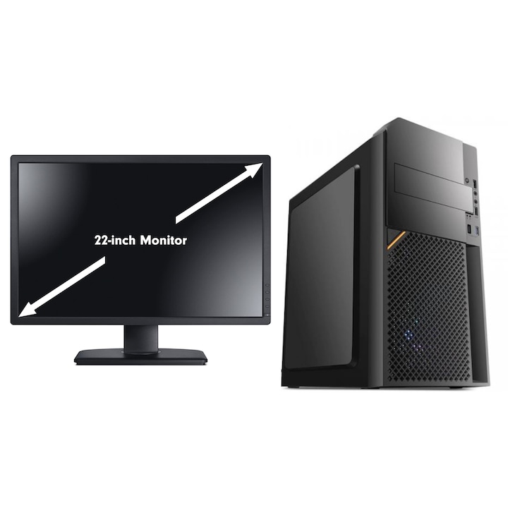 Настолен компютър i5-12400 до 4.4 Ghz, 16 GB RAM DDR4, SSD NVME 512 GB, Intel HD видеокарта, 22" LED HDMI дисплей, кутия тип „кула“, Wi-Fi