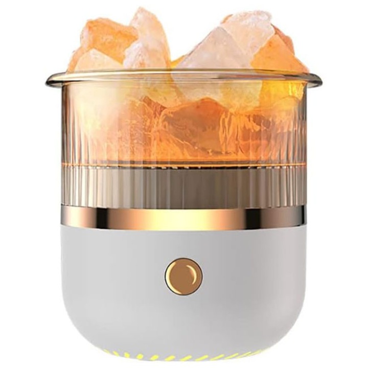 Difuzor de uleiuri esential, RASK, functie de umidificare a aerului, Piatra de sare cristalina, LED 6 Culori, Alb