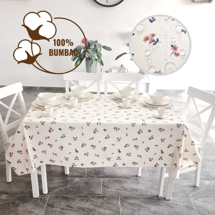 Teflon bevonatú terítő, 100% pamut, 140x180cm, Lenzerii Deosebite, rózsaszín virágminta