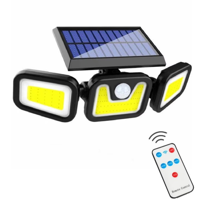 Lampa solara 3 in 1 cu 3 module LED, senzor de miscare, 800lm, IP65, 5500-6000K