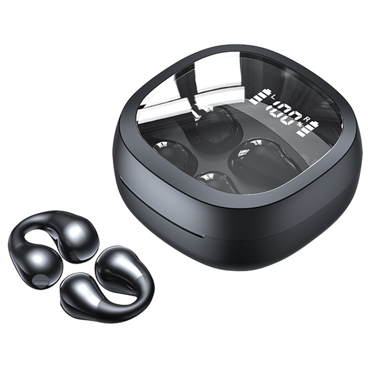 Casti Wireless, clip-on, deschise, negre