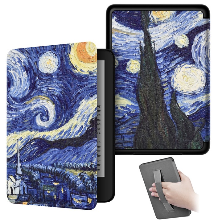 Husa Flip pentru Kindle Paperwhite 12th Gen 2024 (7 inch)si Kindle Colorsoft Signature Edition, slim ultra-light functie sleep/wake-up inchidere magnetica, starry night