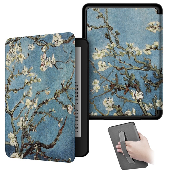 Husa Flip pentru Kindle Paperwhite 12th Gen 2024 (7 inch)si Kindle Colorsoft Signature Edition, slim ultra-light functie sleep/wake-up inchidere magnetica, apricot flowers