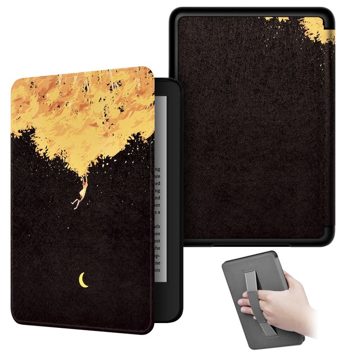 Husa Flip pentru Kindle Paperwhite 12th Gen 2024 (7 inch)si Kindle Colorsoft Signature Edition, slim ultra-light functie sleep/wake-up inchidere magnetica, cadere in intuneric cu luna