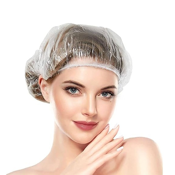 100 darabos Comando szépségsapka/fejpánt/kalap készlet, eldobható, hajra/hajkezelésre, rugalmas szalaggal, erős rögzítés, szagtalan, átlátszó, átmérő 12-40 cm