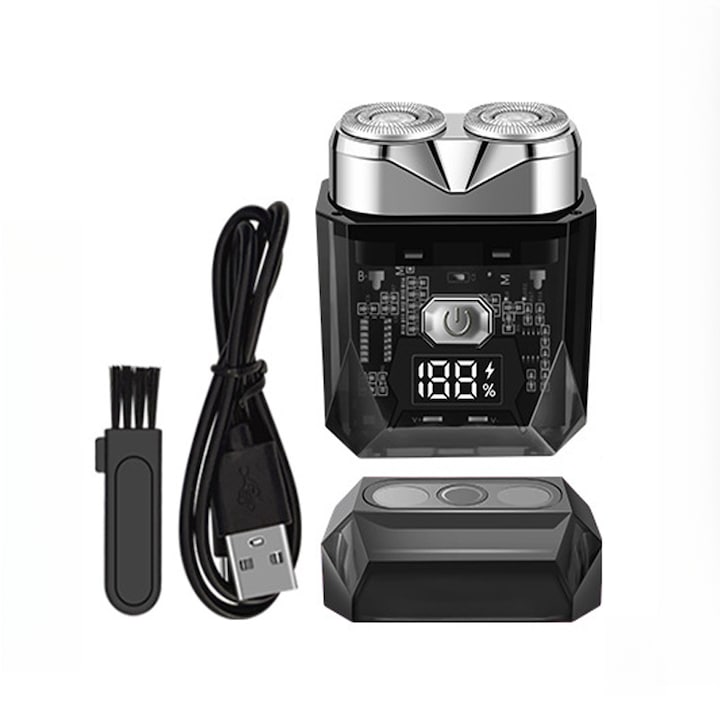 Aparat de ras electric mini, cu acumulator 360mAh, design magnetic, 6.5x5.5x3cm, gri inchis