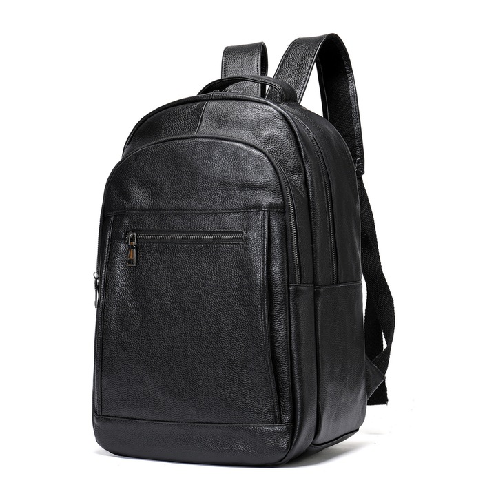 Férfi valódi bőr hátizsák, BUSY LDY és GTM® Zenith 2, nagy kapacitású, laptop rekesszel, fekete