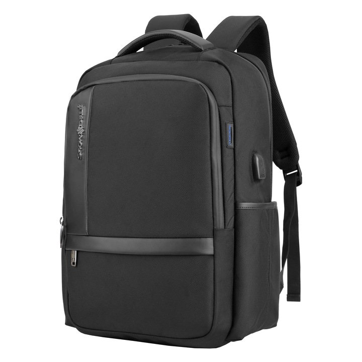 Rucsac laptop 15.6 " Snowball SW22146, 46×30×14 cm, extensibil +20%, impermeabil, port USB, poliester 1680D, negru