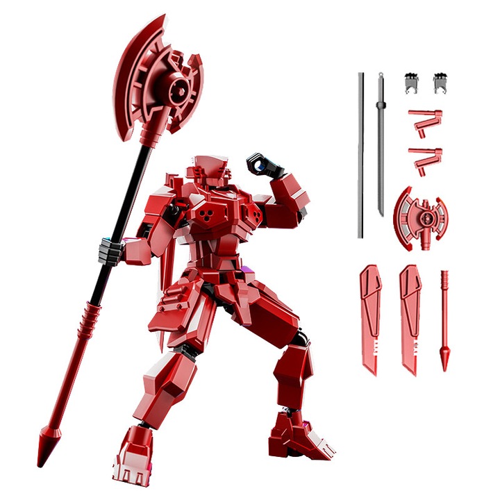 Figurina de actiune mecanica mobila, DIY asamblare manuala, multiple articulate cu miscare, multiple modele, potential ridicat de distractie, potrivit pentru joaca copiilor, culoare rosie