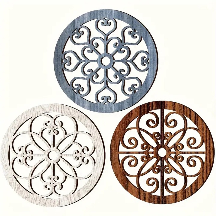 3 db fali fa dekoráció: rusztikus fa, modern fali művészet, farm stílusú fali fa művészeti dekoráció, függő díszítés nappaliba, hálószobába, otthoni belső térbe és kültéri irodába.