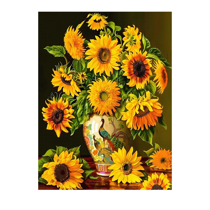 Set de pictura cu diamante 5D, TREXORA, floare soarelui, dimensiune 30x40cm, decorare perete, pentru adulti si incepatori