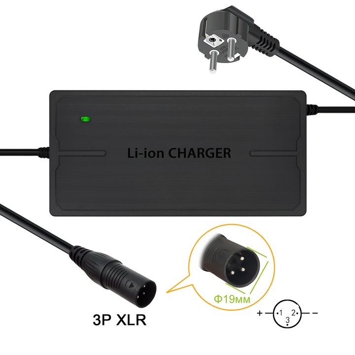 Qintrumiot 54.6V 5A Зарядно устройство за литиево-йонни батерии 54.6V 5A Електрическо зарядно устройство за 13S 48V литиево-йонни батерии (XLR конектор)