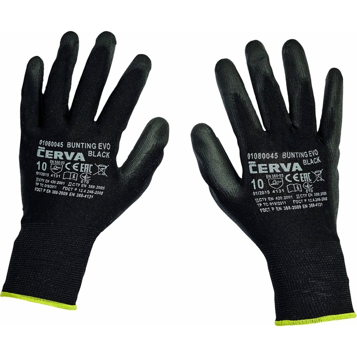 Manusi de protectie Cerva BUNTING BLACK EVOLUTION, poliester, rezistente la impact, marime 5