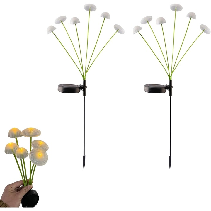 Set de 2 lumini solare in forma de meduza, ZHUDDONG, 12 LED-uri, alb cald, 2x2x30 cm