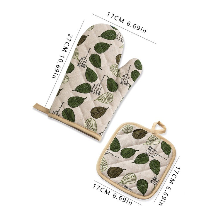 2 sütőkesztyű/2 hőpárnás készlet, TREXORA, Pamut, Többszínű