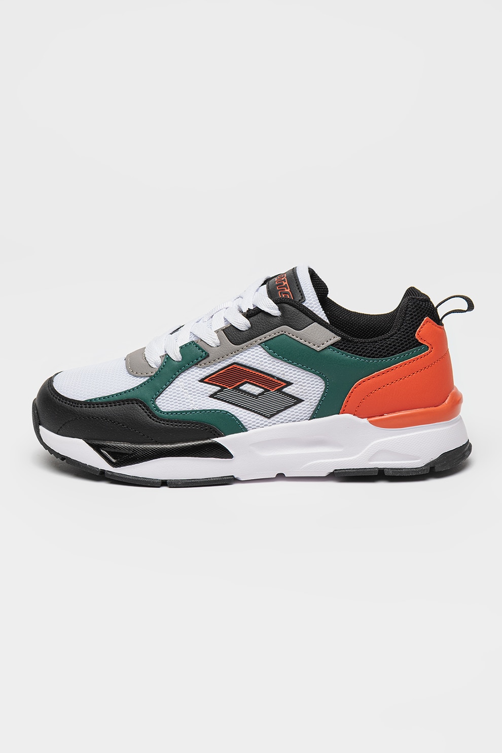 Lotto, Pantofi sport din plasa si piele ecologica Beni Jr, Alb, Verde, Negru, 38 EU