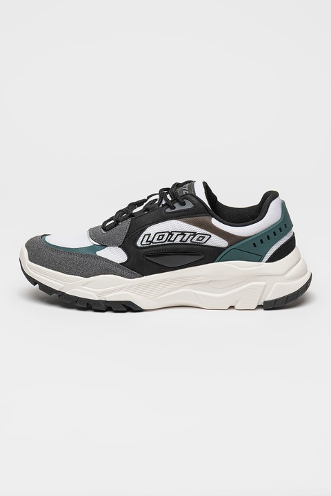 Lotto, Pantofi sport cu model colorblock Tagus, Alb/Verde/Gri inchis