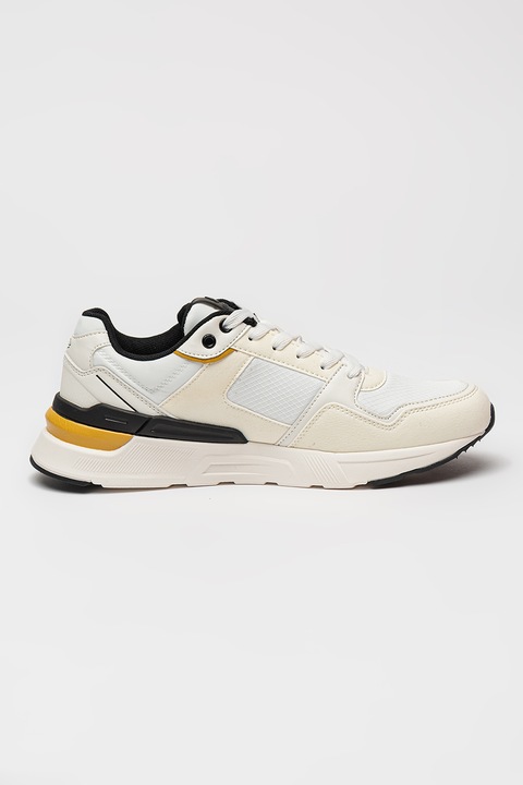 Lotto, Pantofi sport cu insertii din plasa Warta, Negru, Alb optic, Crem, 42