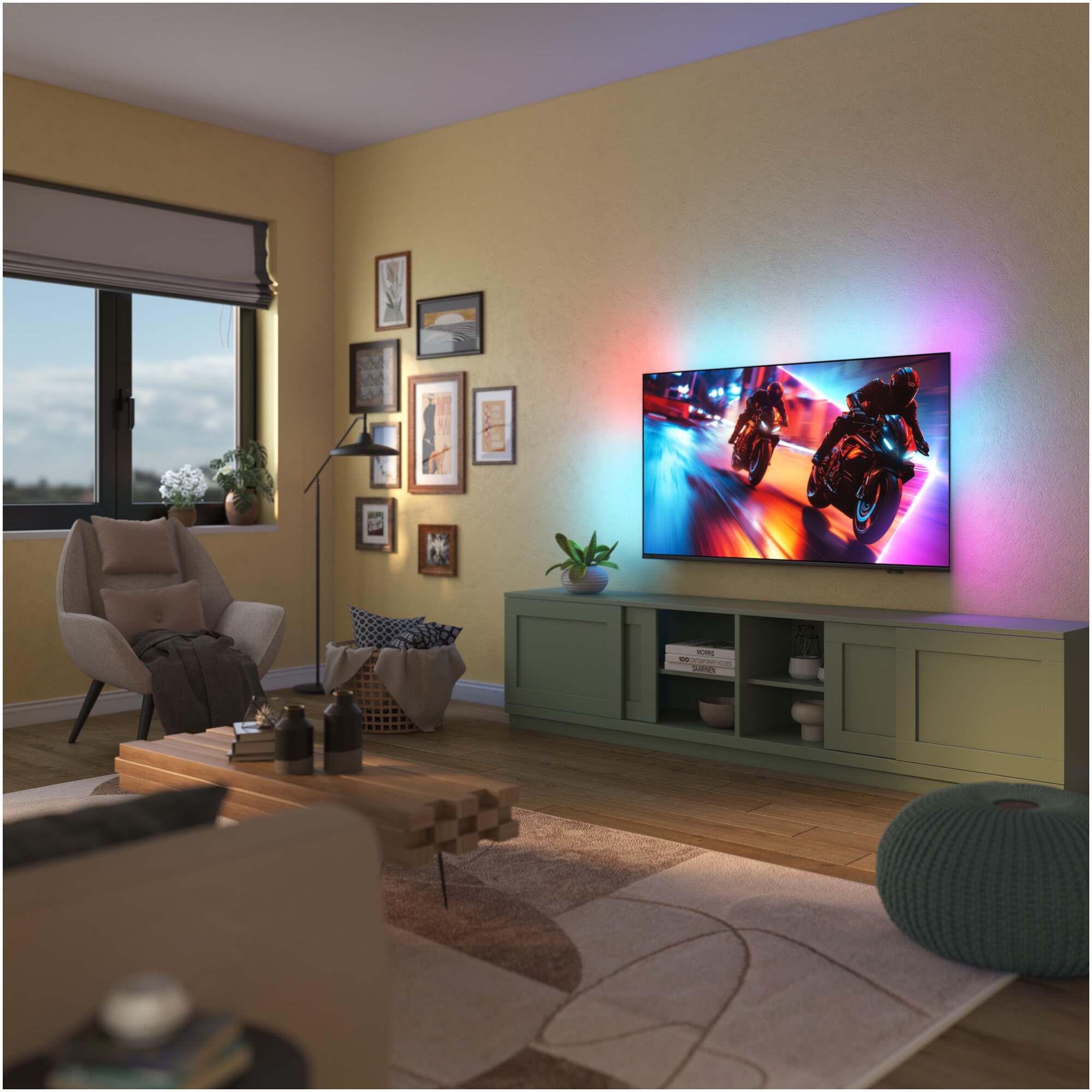 Televizor Philips AMBILIGHT tv QD-MiniLED 65MLED920, 164 cm, Smart TV, 4K Ultra HD, 100 Hz, Clasa F (Model 2025)