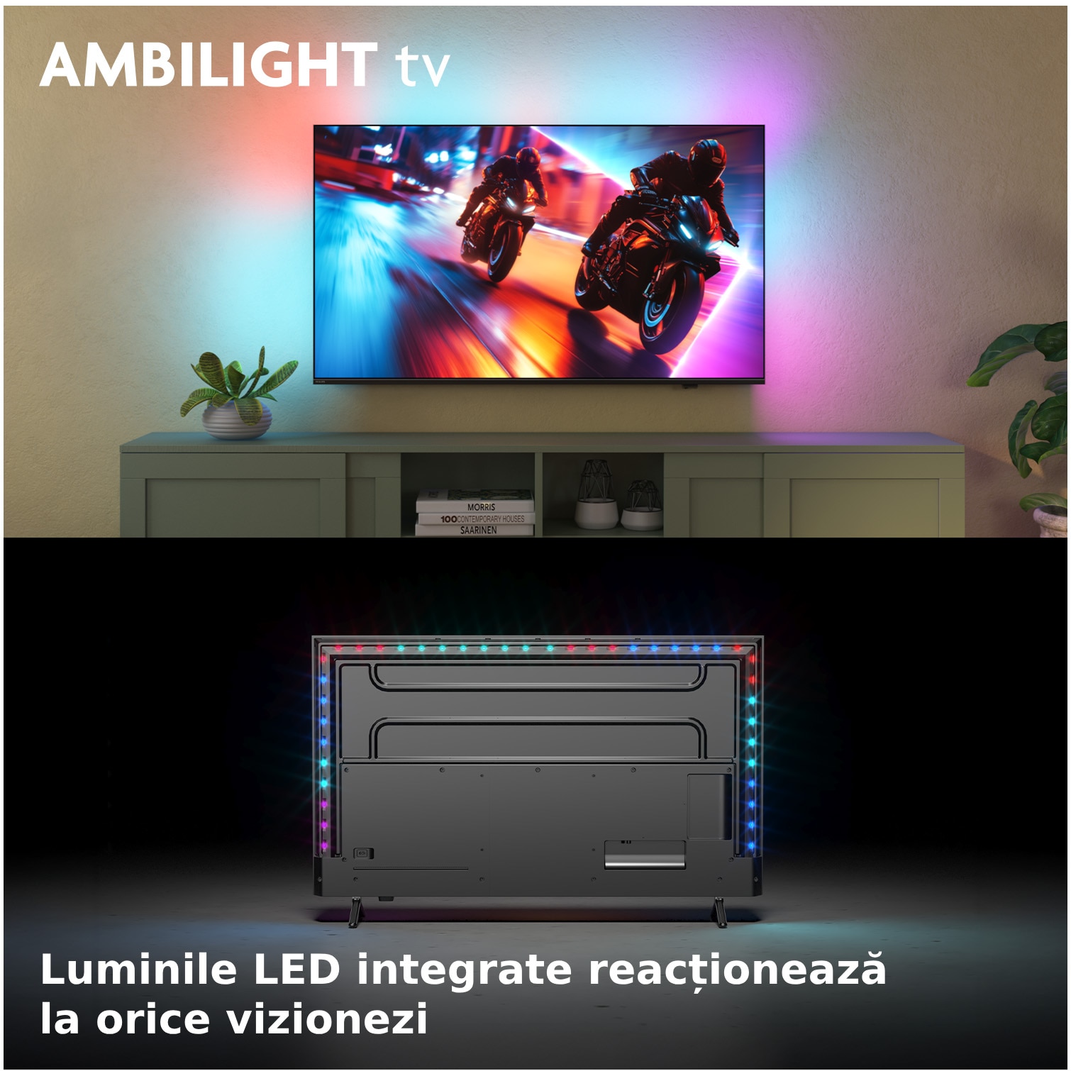 Televizor Philips AMBILIGHT tv QD-MiniLED 65MLED920, 164 cm, Smart TV, 4K Ultra HD, 100 Hz, Clasa F (Model 2025)