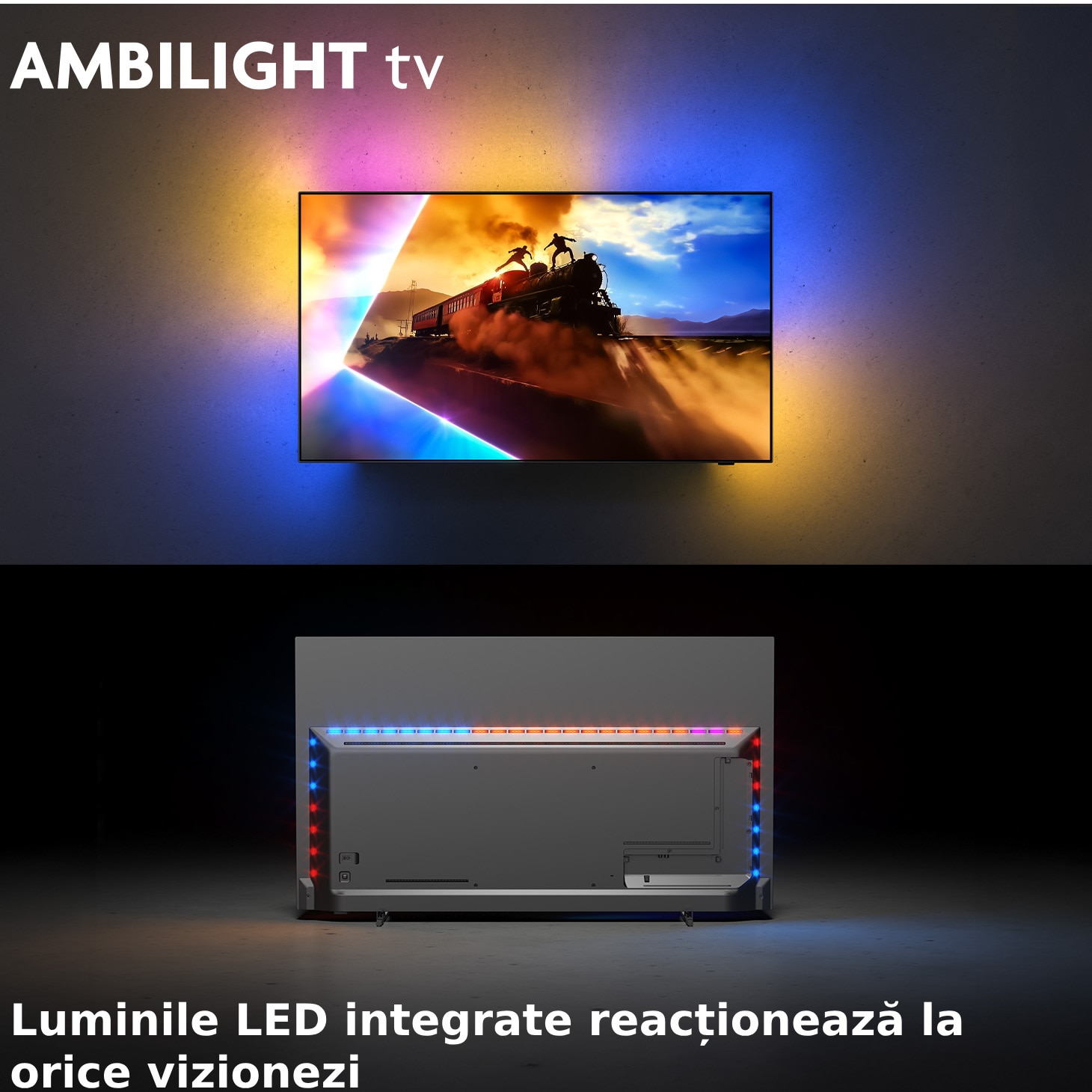 Televizor Philips AMBILIGHT tv OLED 77OLED770, 194 cm, Smart TV, 4K Ultra HD, 100 Hz, Clasa F (Model 2025)