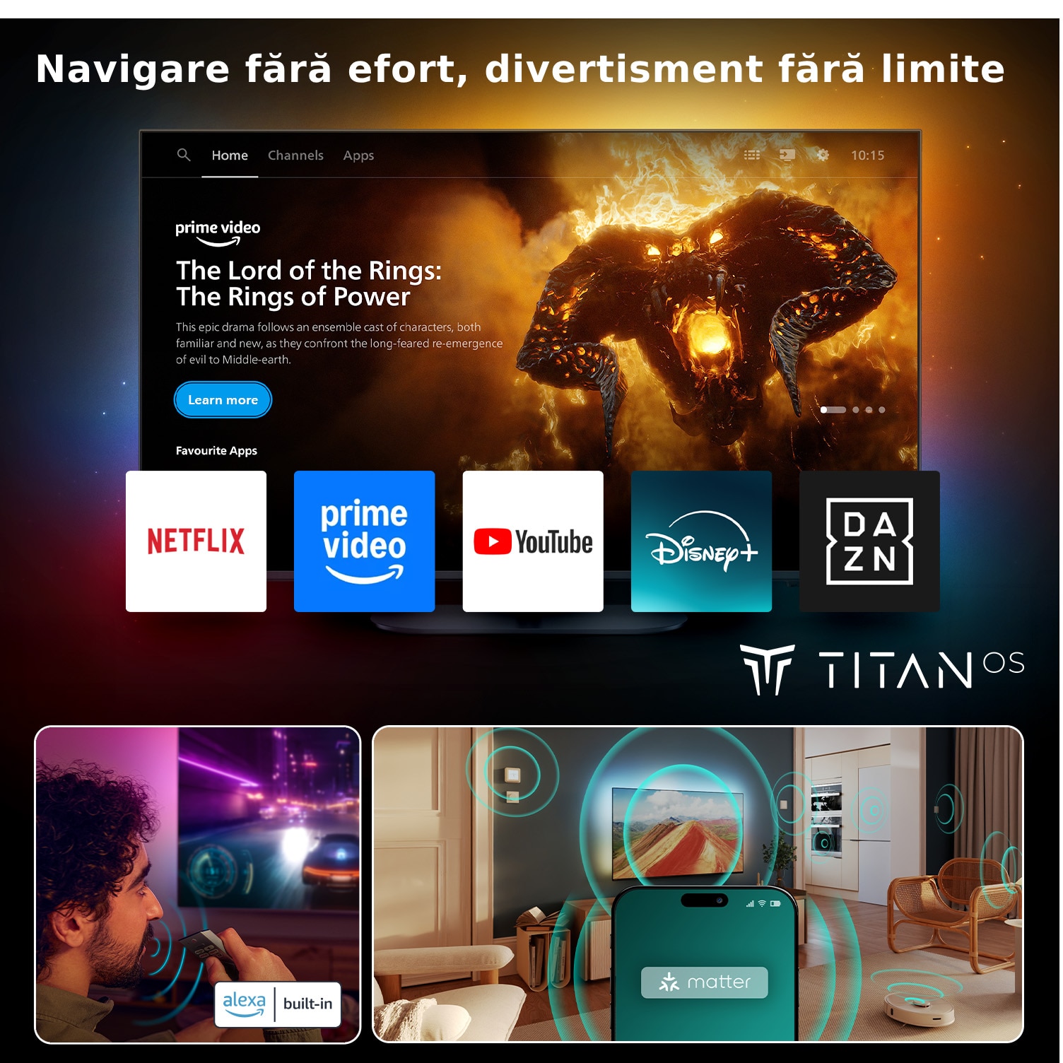 Televizor Philips AMBILIGHT tv OLED 77OLED770, 194 cm, Smart TV, 4K Ultra HD, 100 Hz, Clasa F (Model 2025)