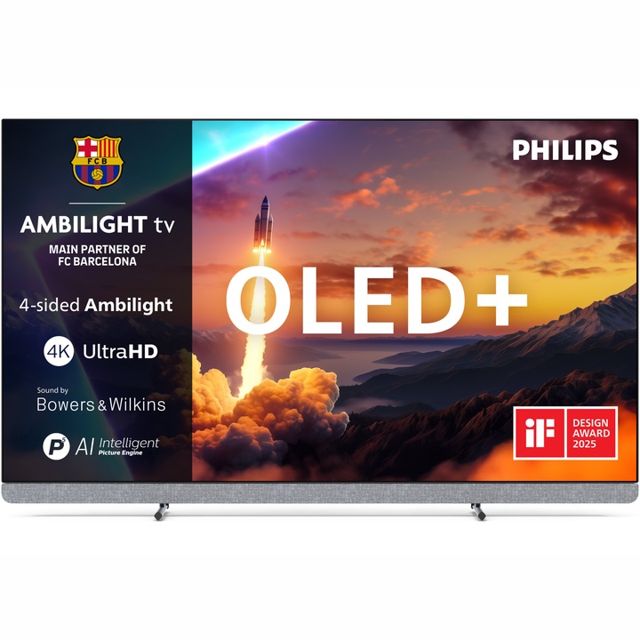 Televizor Philips AMBILIGHT tv OLED+ 55OLED910, 139 cm, Google TV, 4K Ultra HD, 100 Hz, Clasa F (Model 2025)