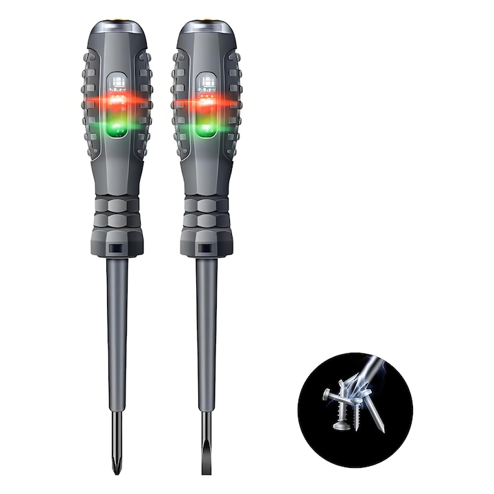 Set de 2 surubelnite testare de Tensiune ANENG, Surubelnita Electrica, Cap Plat si Cruciform, Gri