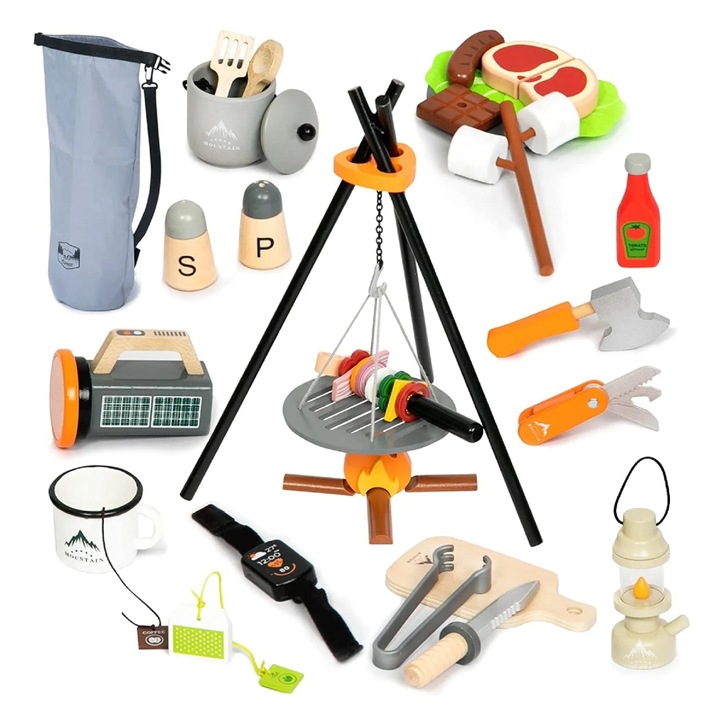 Set Joc de rol camping, UMU Toys, 45 piese, lemn, ecologic